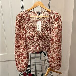 NWT Floral Smocked Women's Top - Red and Cream